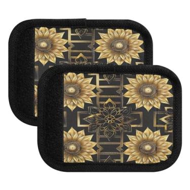 Imagem de Qilmy Pacote com 4 identificadores de bagagem de girassol dourado com alça confortável para carrinho de bebê, mala de viagem, acessórios de viagem 1854