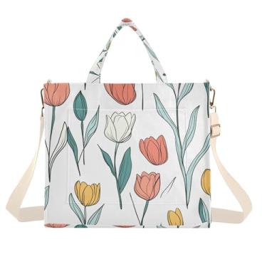 Imagem de Burbuja Sacola feminina de tulipas fofas de veludo cotelê, bolsa tiracolo para compras, trabalho, viagem, P, B151, Medium