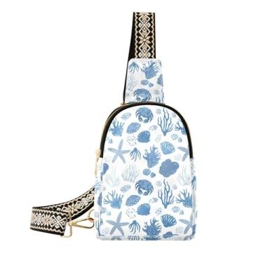 Imagem de CEBUGI Bolsa tiracolo feminina Ocean Elements pequena de couro, pochete transversal para trilhas, viagens ao ar livre