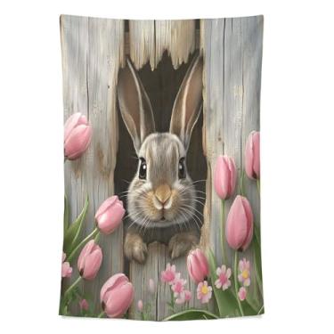 Imagem de STAYTOP Tapeçaria de parede de coelho de desenho animado de páscoa para decoração de casa decoração de dormitório sala de estar quarto tapete de parede (80 × 60 pol)