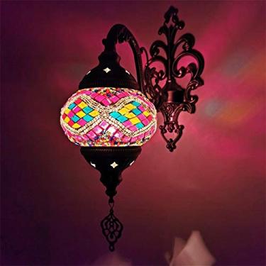 Imagem de Luminária de parede turca em mosaico, estilo retrô marroquino, em vidro boêmio, pequena, para cabeceira, ideal para sala de estar, quarto, corredor, varanda, café ou bar.