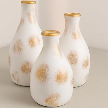 Imagem de Kit Trio 3 Vasos Decorativos Cerâmica Enfeite Decoração Elegante Casa Rack Conjunto Decorado Loja Estante Sala Cozinha(TRIO BRANCO BLUSH)