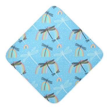 Imagem de Burbuja Dragonflies Rainbows Toalha de banho para bebê - Toalha com capuz de musselina macia e absorvente para recém-nascidos, 89 x 89 cm