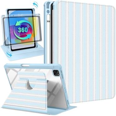 Imagem de Uppuppy Capa para iPad Air de 11 polegadas para iPad Pro de 11 polegadas - Capa inteligente com suporte giratório 360 com suporte para lápis para mulheres e meninas, listras BW para Air 4ª/5ª/M2 2024