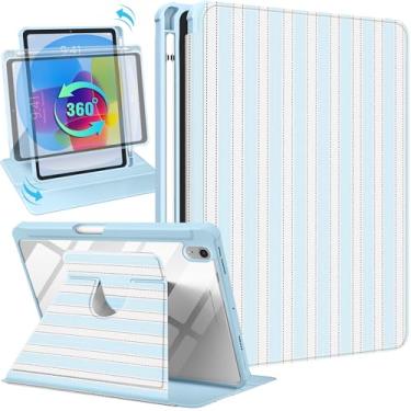 Imagem de Uppuppy Capa para iPad mini 7 (A17 Pro) para iPad mini 6ª geração – Capa inteligente com suporte giratório 360 com suporte para lápis para mulheres e meninas, listras BW para Apple Tablet Mini 21.1 cm