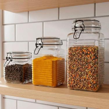 Imagem de Potes Hermético Porta Mantimentos Vidro Clipe Metal Kit 3pçs