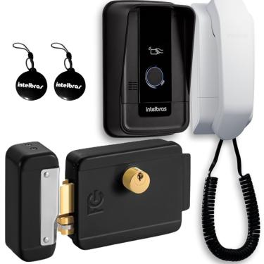 Imagem de Kit 1 Porteiro Interfone Tag RFID IPR1010 ID e 1 Fechadura Preta Reversível FCFEC01N IPR 1010 ID