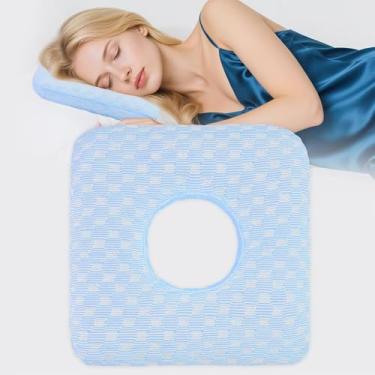 Imagem de Wucidici Travesseiro de piercing de orelha para pessoas que dormem de lado com orifício para dor de ouvido inflamação CNH, alívio da dor de pressão do sono, travesseiro refrescante e protetor de