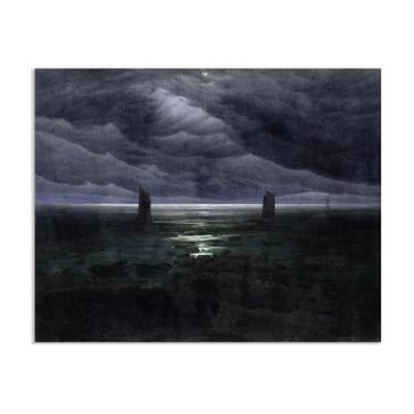 Imagem de Sea Shore in Moonlight por Caspar David Friedrich Impressões em tela Well Decor The World Classic Art Reproduções de arte grande Giclee arte de parede para sala de estar decoração de casa 50 x 40 cm