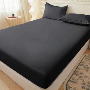 Imagem de Jogo de lençol com de 02 03 Preço Não Desbota Conjunto de Capa de Colchão Solteiro Casal Queen King(PRETO,CASAL)