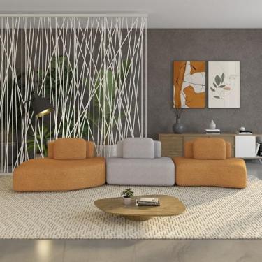 Imagem de Sofá Ilha Sala de Estar Dakota 3 Módulos 484cm Encostos Almofadas Soltas Bouclê Rústico Terracota/Cinza G33 - Gran Belo