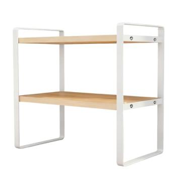 Imagem de Organizador de prateleira de mesa – Suporte para economia de espaço de 2 níveis – Organizador de armazenamento de prateleira de mesa de escritório, para casa, quarto, armário de cozinha, despensa