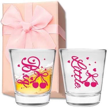 Imagem de SOSAZOZA Conjunto de copos Sorority Big Little Shot com caixa de presente rosa, copos de shot de base pesada de 60 g, artigos de vidro Big Sister Little Sister para cestas e celebrações