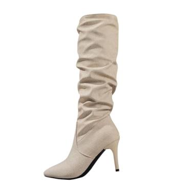 Imagem de Bota feminina de salto alto, confortável, casual, com bico fino para lazer e atividades internas, ótimo para conforto diário, Bege, 35