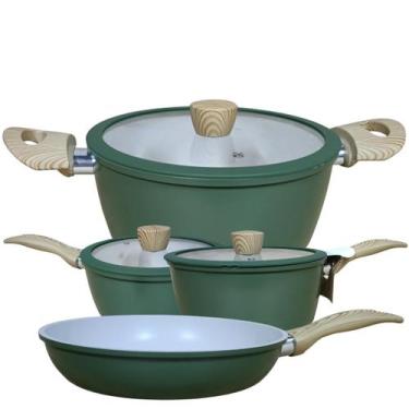 Imagem de Conjunto de Panelas 4 Peças Verde Revestimento Cerâmico - Kit 4 Panela