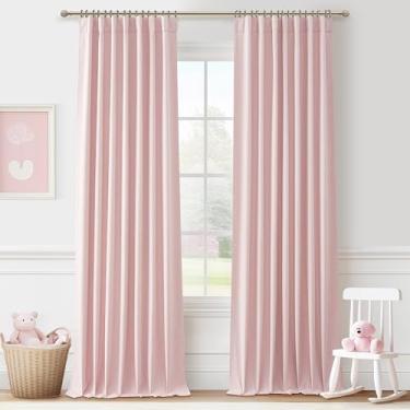 Imagem de Cortinas blackout rosa claro extralongas de 300 cm de comprimento, 2 painéis para porta de vidro deslizante, cortinas plissadas com mistura de linho, privacidade térmica do chão ao teto (127 x 304 cm)