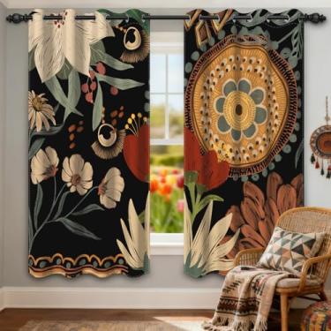Imagem de GICDSU Cortinas blecaute florais para quarto, cortinas escurecidas para quarto, 213 cm de comprimento, conjunto de 2 painéis, estilo meados do século, em laranja e branco, decoração boho cortinas