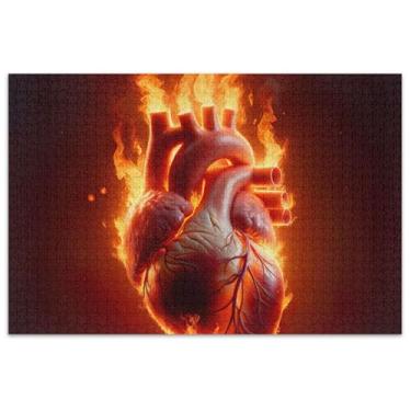 Imagem de Quebra-cabeça coração em chamas 1000 peças adultos com estampa animal fofo presentes para jogo de elefante branco