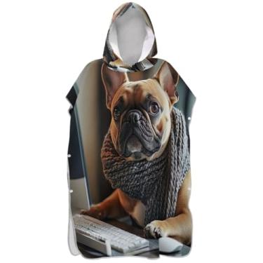 Imagem de Joisal Poncho de surfe trocador de roupão para banho de praia Adul toalhas com capuz leve unissex adulto poncho com capuz fofo cachorro buldogue francês