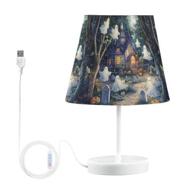 Imagem de Joisal Candeeiros fantasmas à noite para mesas noturnas com abajur de linho para escritório, luminária de mesa regulável