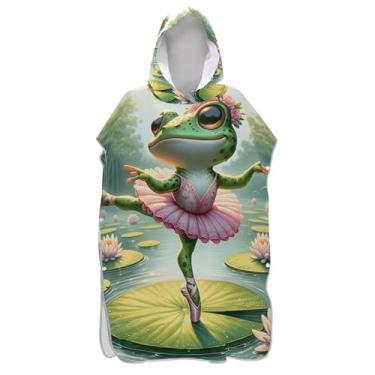 Imagem de TSENQUE Roupão engraçado para troca de poncho de surfe floral sapo balé para Adul Poncho adulto unissex leve com capuz toalha de banho de praia com capuz