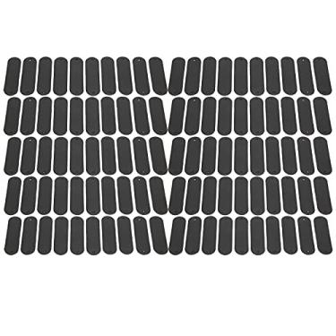 Imagem de SIWOTED 100 peças etiquetas de crochê 4,5x1,2cm 2 furos etiqueta de couro PU enfeite prático acessórios faça você mesmo (Preta)