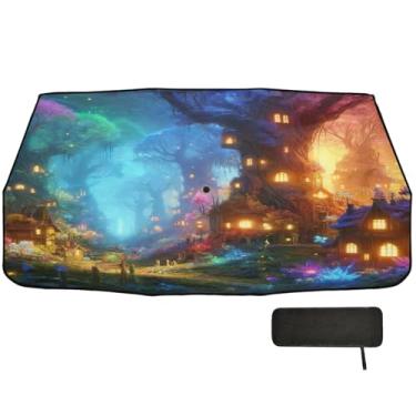 Imagem de Floresta mágica plantas brilhantes pára-brisa protetor solar bloqueio UV carro guarda-sol 147.3 cmx75.4 cm viseira solar para carros