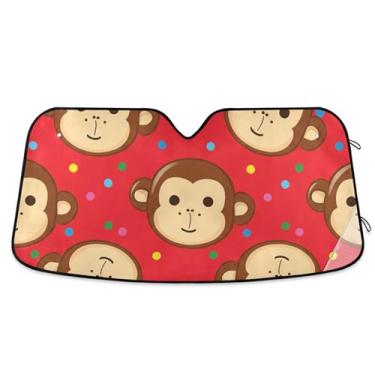 Imagem de Protetor solar bonito macaco bolinhas vermelhas personalizadas para para-brisas de carro protetor solar retrátil dobrável para para-brisa dianteiro de carro impressões de animais P, 134,6 cm x 59,7 cm
