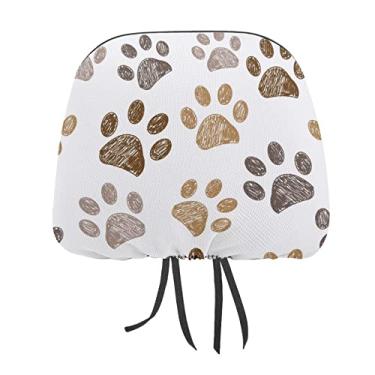 Imagem de Sem costura marrom cinza patas em branco 1 peça universal para assento de carro protetor de cabeça, capa macia para encosto de cabeça de carro, acessórios de decoração para a maioria dos carros e