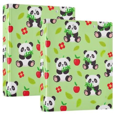 Imagem de Fichários personalizados com 3 anéis de Pandas verdes de 3,8 cm, comporta 200 folhas, pastas, caderno, anel redondo, fichário de escritório, 31,5 x 27 x 6 cm, pacote com 2