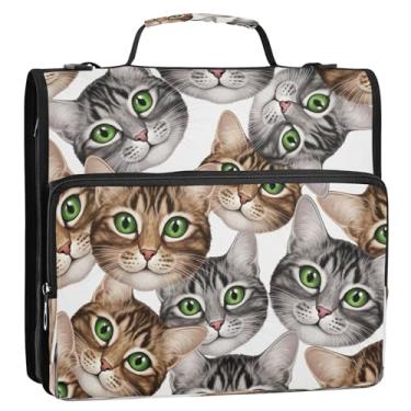 Imagem de Linda bolsa de fichário de gato vívido com 3 anéis com alça, pasta organizadora com zíper, comporta 500 folhas para escola ou escritório