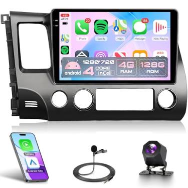 Imagem de Rádio automotivo 4G + 128G Android 15 para Honda Civic 2006-2011, Rimoody estéreo automotivo com Carplay sem fio e conexão de espelho automotivo Android GPS 5G-WiFi 10,1 polegadas, tela sensível ao