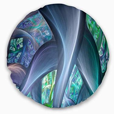 Imagem de Design azul fractal plantas exóticas hastes abstratas redondas sala de estar, sofá, almofada de alta qualidade + capa de almofada impressa em ambos os lados 40 cm