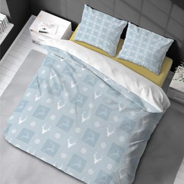 Imagem de Conjunto de 3 peças de capa de edredom king size xadrez azul meninos meninas girafa animal conjunto de cama padrão geométrico 200 x 200 cm -80 x 80 cm * 2