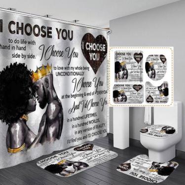 Imagem de Conjunto de cortinas de chuveiro I Choose You com tapete e tampa de va