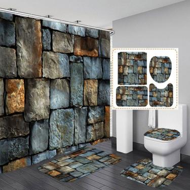 Imagem de Conjunto de cortinas de chuveiro Stone Pattern Rock Wall 4 unidades