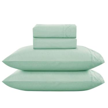 Imagem de Jogo De Cama Lençol King Romantico Percal 300 Fios 4 Peças Verde 100% Poliéster