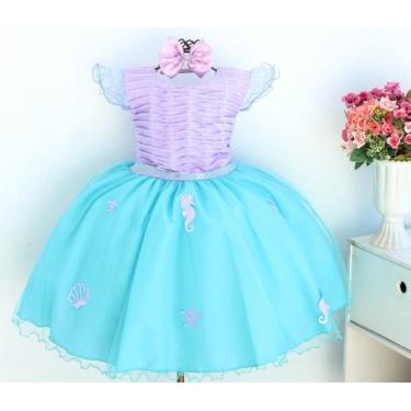Imagem de Vestido De Festa Infantil Fundo Do Mar Sereia Luxo E Tiara - Pingo De 