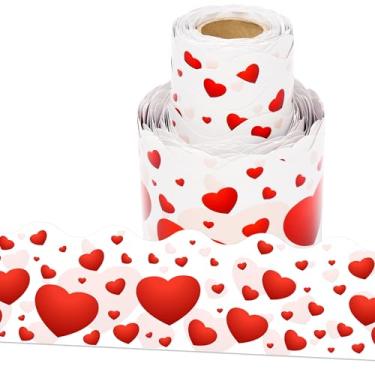 Imagem de Wonmon Rolo de borda de quadro de avisos do dia dos namorados, acabamento de borda de coração dos namorados para dia dos namorados, casamento, aniversário, sala de aula, escritório, parede, quadro de