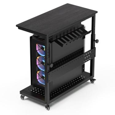 Imagem de Suporte de torre de computador, suporte de PC ajustável de 11 níveis de altura com rack de armazenamento de linha, suporte de CPU móvel para jogos, escritório, casa (preto)