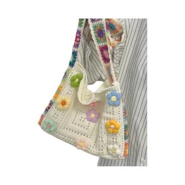 Imagem de Bolsa Tote De Crochê Floral Boho De Grande Capacidade, Bolsa De Mão Vi