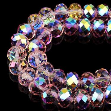 Imagem de DIQIO Contas de cristal de abaco brilhante de 8 mm para fabricação de joias - Contas espaçadoras de rondelle facetadas para pulseiras (77-82 peças, rosa suave AB)
