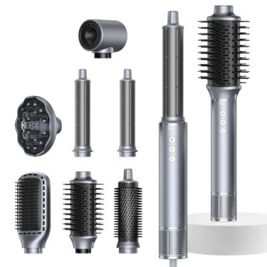 Imagem de Secador de Cabelo Profissional, Modelador de Cabelo 8 em 1 com Modelador de Cachos, Secador de Cabelo e Escova Secadora para Secar, Alisar, Dar Volume, Enrolar e Alisar os Cabelos.(Cinza-110-127V)