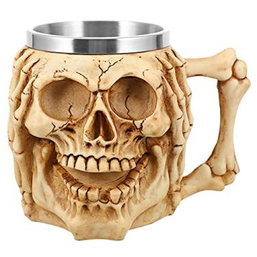 Imagem de Copos de aço canecas crânio caneca de aço inoxidável xícara de café chá água beber copo para o dia das bruxas natal aniversário parede dupla café inoxidável (Color : Color 3)