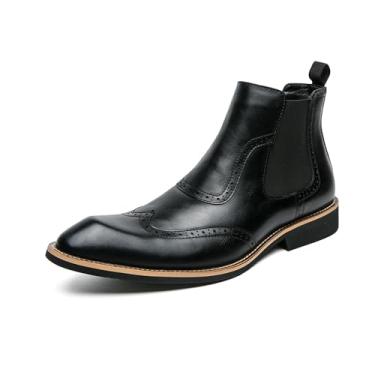 Imagem de Bota social masculina Brogue para negócios, moderna, formal, Chelsea, casual, sem cadarço, cano curto, Preto, 40