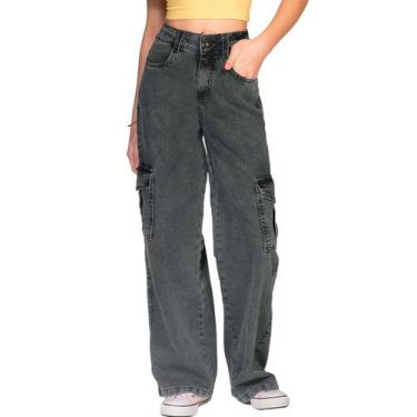 Imagem de Calça Jeans Marmorizada Wide Leg Cargo de Menina Infantil Juvenil - Ew
