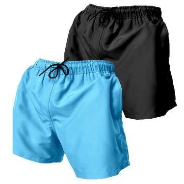 Imagem de Kit 2 Short Tactel Masculino Praia Liso com Bolsos Cós Elástico Ajustável-Masculino