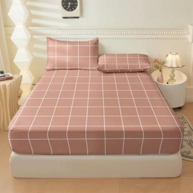 Imagem de Jogo de Lençol Listras Preto e Branco 3 Peças Percal Estampado Solteiro/Casal/Queen(Xadrez Rosa,Casal 03 Peças)