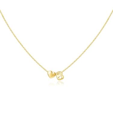 Imagem de Glimmerst Colar com inicial para mulheres, banhado a ouro 18 K, colar delicado com nome de ouro, pingente de coração minúsculo, colar com inicial, joia de ouro moderna, Small, Aço inoxidável, Sem