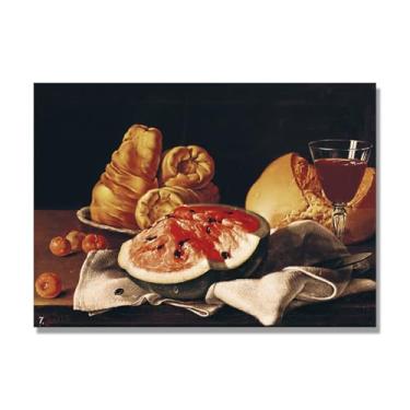 Imagem de Arte em tela vintage de frutas mortas, pintura clássica de cozinha country, decoração de parede de casa de fazenda quente para sala de jantar e cozinha. B53. 70 x 98 cm - 27,5 x 38,6 pol. Somente tela